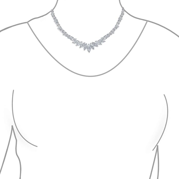 Bridal Jewelry Set Art Deco Vintage Estate Style Cubic Zirconia Marquise Leaf Teardrop AAA CZ Statement Cleavage Choker Necklace & Chandelier Dangle Clip On Or Pierced Earrings For Women Pageant