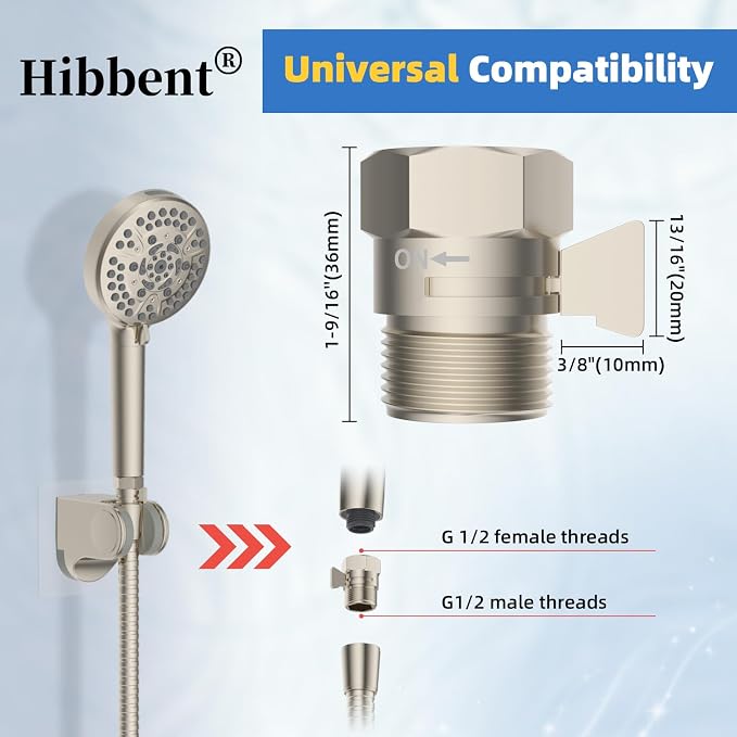 Hibbent All Metal 3 Pack Shower Head Flow Control Valve, G1/2 Brass Shut-off - Image 4