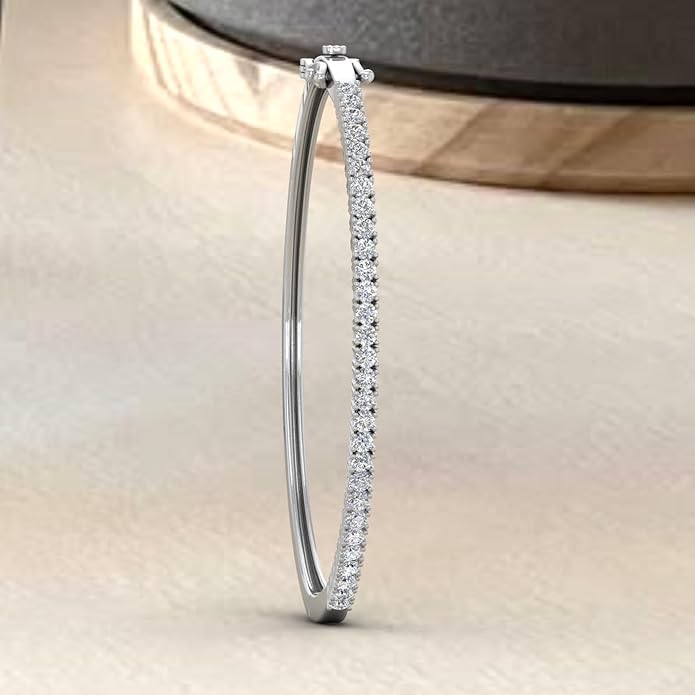 1.5 Carat Round Cut Prong Set Natural Diamond Womens Bangle Bracelet in 14K Gold (SI1-SI2 Clarity)