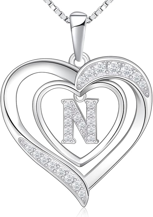 RIVIKO Heart Initial Necklace for Women, 925 Sterling Silver Letter Pendant,Personalized Charm Alphabet Jewelry Valentines Mother's Day Anniversary Christmas Birthday Gifts for Women Her Mom Wife