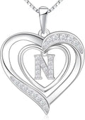 RIVIKO Heart Initial Necklace for Women, 925 Sterling Silver Letter Pendant,Personalized Charm Alphabet Jewelry Valentines Mother's Day Anniversary Christmas Birthday Gifts for Women Her Mom Wife