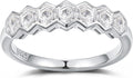 FWM D Color VVS1 Clarity Moissanite Hexagonal Eternity Rings for Women, Solid 925 Sterling Silver, Size 4-11, Stackable Wedding Band, Anniversary Mothers Day Valentines Jewelry