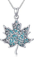 RMREWY Genuine Turquoise Maple Leaf Pendant Necklace,925 Sterling Silver Native American Boho Western Pendant Real Gemstone Jewelry Birthdays Gift for Women Nature Lover