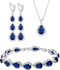 LMXXVJ Necklace Long Earrings Bracelet Set, White Gold Plated Created Blue Sapphire Jewelry Set Wedding Party Gift Jewelry for Women Bridal Bridesmaid