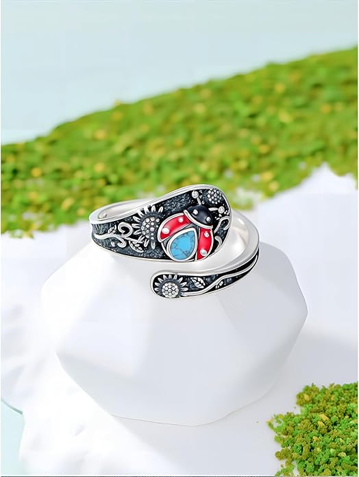 JKR Turquoise Spoon Rings for Women Sterling Silver Vintage Antique Thumb Ring Boho Jewelry Anniversary Birthday Gift for Wife Her Mom