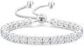 KRKC&CO Tennis Bracelet, Adjustable Length S925 Sterling Silver 2/3/4mm, Christmas Birthday Gifts for Her, Gift Box, Cubic Zirconia Bolo Bracelets for Women White/14K Gold Plated, Hypoallergenic