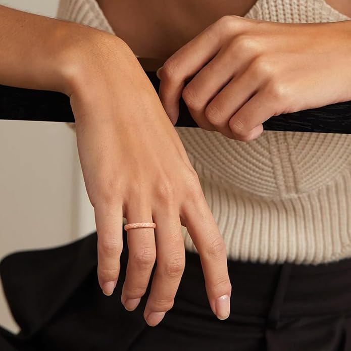 Egnaro Thin Silicone Anniversary Rings:2.5mm Wide - 2mm Thick Woven Design Statement Rubber Wedding bands Women,2-5 Variety Multipack