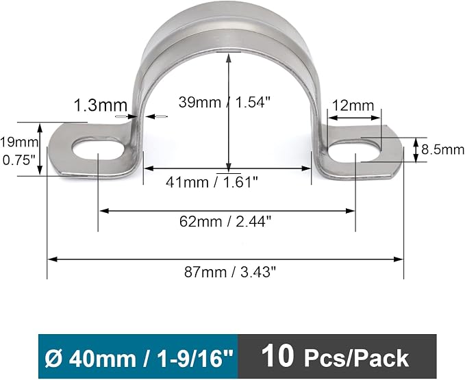10 pcs 1-9/16" Conduit Clamp 304 SS Pipe Support U Bracket, Tube Clamps - Image 2
