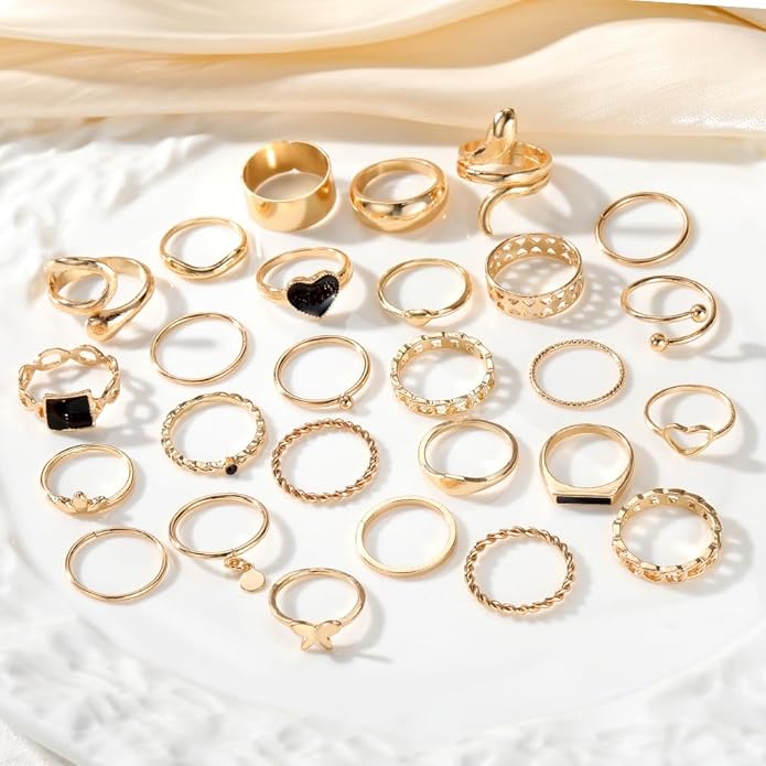 19-36 Pcs Gold Boho Knuckle Rings Set for Women, Vintage Stackable Dainty Joint Finger Gold Jewelry Set with Love Pearl and Sparkling Crystals
