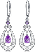 Teardrop Birthstone Dangle Drop Earrings Sterling Silver Infinity Filigree Leverback Earrings, Infinity Love Birthday Anniversary Valentines Day Gifts for Her Women Mom Wife