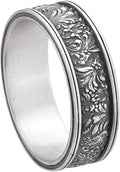 Rococo Ornate Carved Wedding Ring, Sterling Silver Band Ring, Antique Style Rings, Heritage Halo Band. Gifts For Men and Women