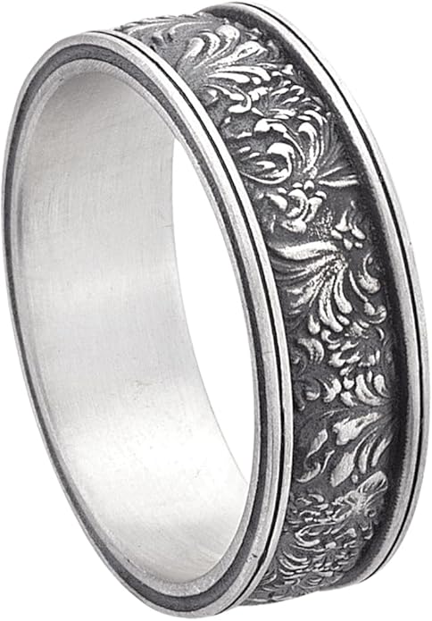 Rococo Ornate Carved Wedding Ring, Sterling Silver Band Ring, Antique Style Rings, Heritage Halo Band. Gifts For Men and Women