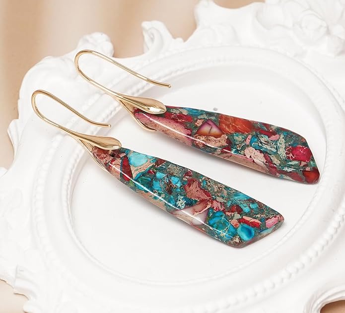 Natural Stone Earrings for Women Boho Triangles Dangle Drop Earrings