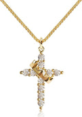 Crown Cross Necklace for Women, 14K Gold Silver Cubic Zirconia Crown Cross Necklace, Diamond Gold Silver Cross Necklaces, Dainty Cross Faith Simple Trendy Charm Jewelry Gift for Women