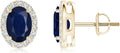ANGARA Natural Blue Sapphire Earrings for Women | Prong-Set Oval Blue Sapphire Stud Earrings with Diamond Halo in 14K Solid Gold/Platinum | September Birthday, Anniversary, Gemstone Jewellery Gift