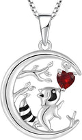 STARCHENIE Raccoon Necklace 925 Sterling Silver Heart Birthstone Pendant Cute Animal Jewelry for Women