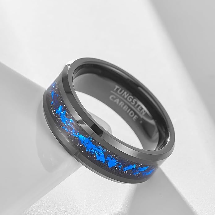 | Nebula Inlay Band - 8mm Wide Black Tungsten Ring with Cosmic Art | Wedding & Unique Statement