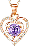 RIVIKO Heart Birthstone Pendant Necklace for Women 925 Sterling Silver Zirconia Necklaces Valentine's Day Anniversary Birthday Mothers Day Jewelry Gifts For Her Mother Wife