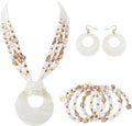 Jewelry Sets for Women 4 Pcs Chunky Beaded Mrs Roper Costume Jewelry for Women Boho Multi Strand Colorful Shell Necklace for Women