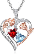 Valentine's Day Gifts for Wife 925 Sterling Silver Double Birthstone Pendant Necklaces I Love You for Always and Forever Necklace Anniversary Birthday Gifts for Wife Girlfriend Mom Her