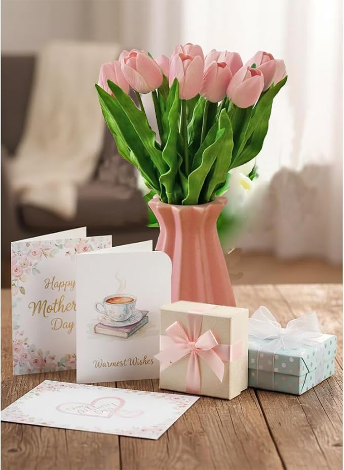 Mandy's 6pcs Artificial Light Pink Tulips | 17.7 Inch Lifelike PU Tulips Faux - Image 9