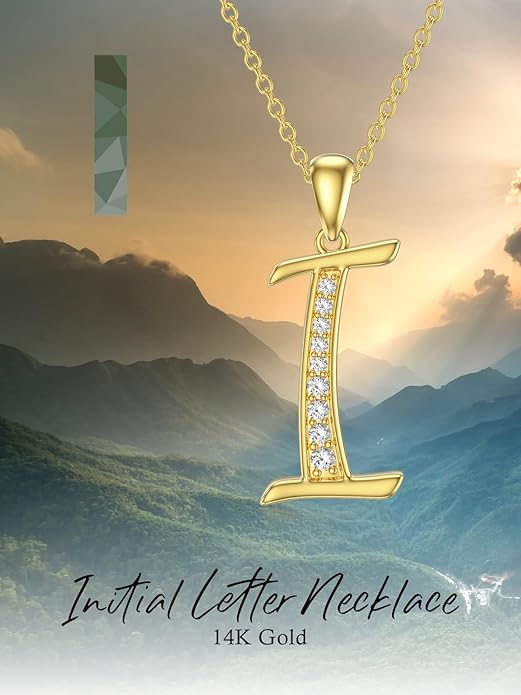 14k Gold Initial Necklace for Women, Solid Gold Moissanite Letter Pendant Necklaces Jewelry for Her Birthday Valentines Day Gifts for Mom Wife Christmas Gifts for Girlfriend Sister