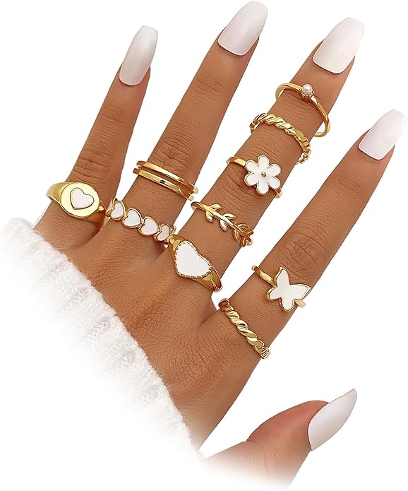 19-36 Pcs Gold Boho Knuckle Rings Set for Women, Vintage Stackable Dainty Joint Finger Gold Jewelry Set with Love Pearl and Sparkling Crystals