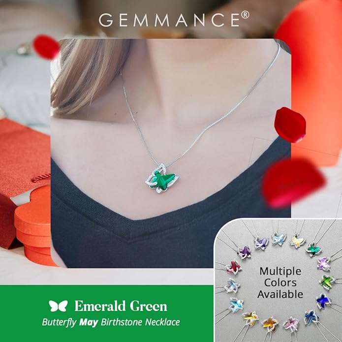 Valentine's Day Gift Butterfly Birthstone Crystal Necklace, Silver Tone with 18”+2” Chain, Necklace for Mother’s Day Anniversary Birthday Gifts for Women and Daughter