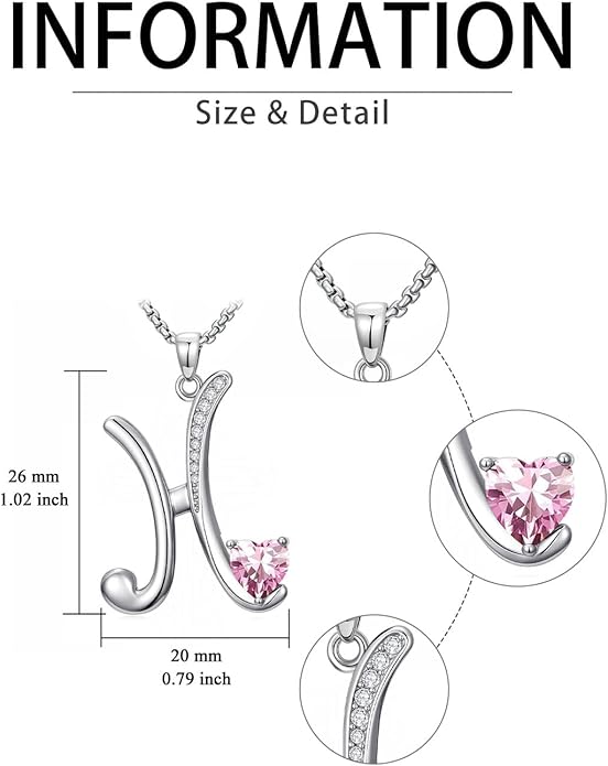 Valentines Day Gifts for Women Alphabet A to Z Initial Birthstone Pendant Necklaces for Women - 18k White Gold Plated Personalized Name Jewelry Valentine Mothers Day Birthday Gifts for Women Her Girlfriend