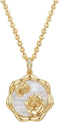 MEVECCO Birth Flower Necklace For Women 18k Gold Plated Mother Of Pearl Disc Floral Pendant Necklace Dainty 12 Birth Month Flower Handmade Personalized Jewelry Anniversary Christmas Birthday Gifts