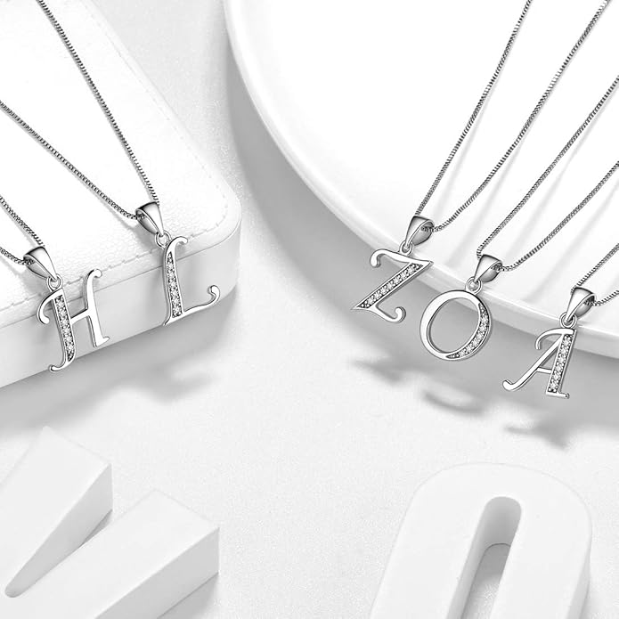 Aurora Tears Letter Necklace Initial 925 Sterling Silver Alphabet Pendant Crystal Name Gift Women Cubic Zirconia Jewelry