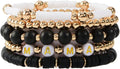 GOOJIDS Surfer Heishi Clay Bead Bracelets for Women Bohemian Stackable Gold Plated Beaded Stretch Bracelets Elastic Layering Friendship Bracelets Set Boho Jewelry