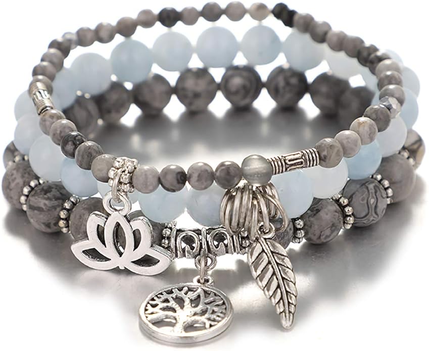 UEUC Tree of Life Yoga Healing Stone Bracelets,Multilayer Lotus Chakra Stone Reiki Bracelet Sets,Anxiety Crystal Natural Stone,for Women Stress Relief