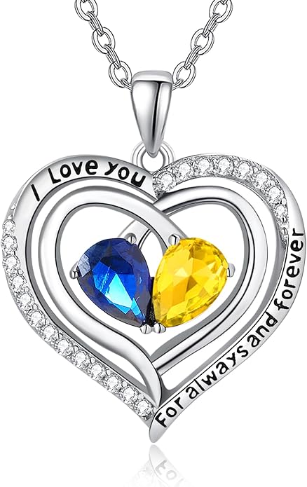 Valentine's Day Gifts for Wife 925 Sterling Silver Double Birthstone Pendant Necklaces I Love You for Always and Forever Necklace Anniversary Birthday Gifts for Wife Girlfriend Mom Her