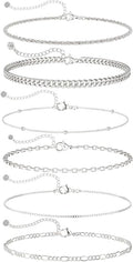 DEARMAY Dainty Silver Plated Bracelets for Women Trendy, Silver Jewelry Set for Women Bracelets for Women Paperclip Box Herringbone Figaro Rope Chain Bracelet Fashion Pack Gifts for Women