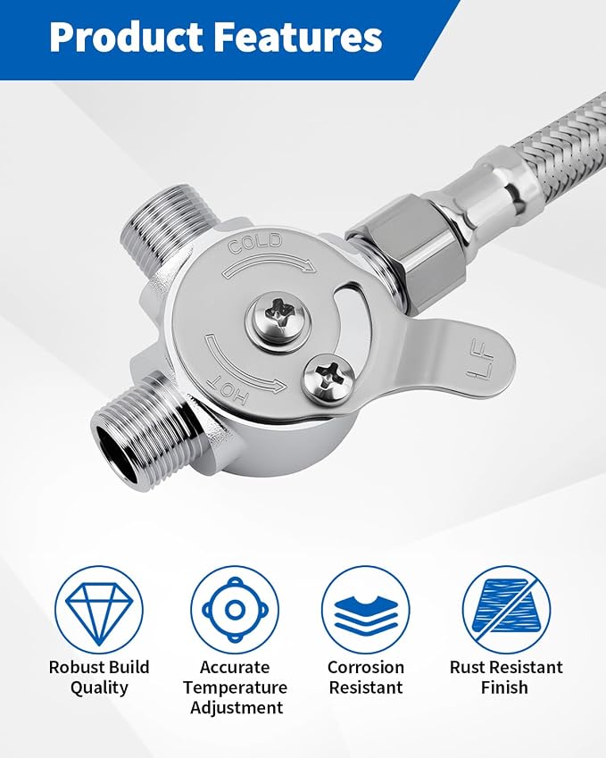 3/8" Manual Mixing Valve Hot Cold Water Temperature, Brass Water Mixing Valve - Image 4