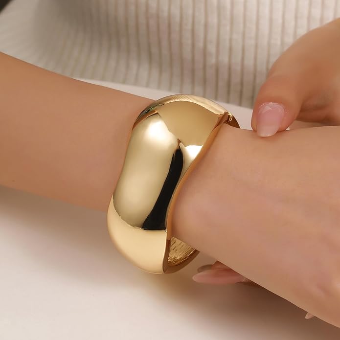 Chunky Gold/Silver Gold Cuff Bangle Bracelets for Women Trendy Hinged Cuff Open Wide Chunky Gold Bracelet Minimalist Bangle Jewelry Gift