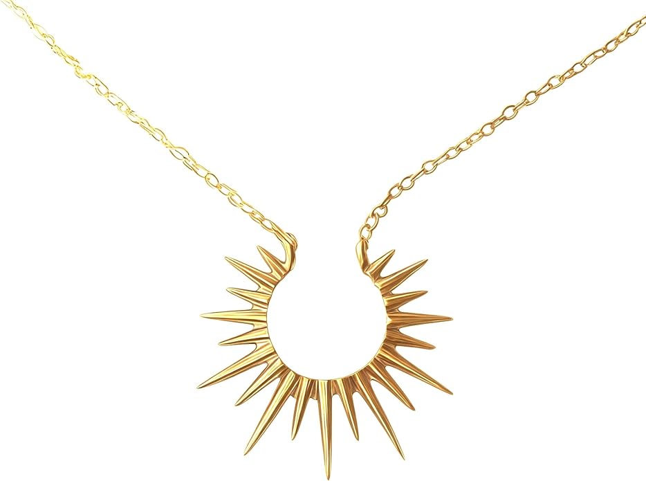 Star & Pixie Dust boho minimalist sun pendant necklace geometric radiant design, Spiritual Jewelry, 18K Gold Plated Necklace for Women, Hypoallergenic, Tarnish Resistant, Minimalist Dainty Jewelry, Gift for Her