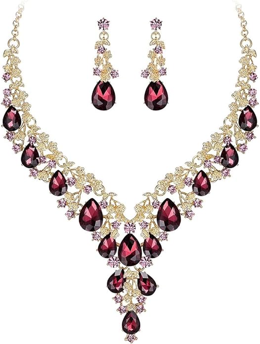 Bridal Bridesmaid Austrian Crystal Jewelry Set, Floarl rhinestone Statement Neckace Teardrop Necklace Drop Dangle Earrings Set