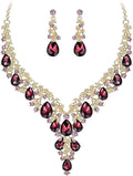 Bridal Bridesmaid Austrian Crystal Jewelry Set, Floarl rhinestone Statement Neckace Teardrop Necklace Drop Dangle Earrings Set