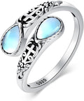Moonstone Ring for Women 925 Sterling Silver Adjustable Open Ring Boho Statement Jewelry Gift for Her