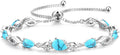FANCIME Birthstone Teardrop Tennis Bracelet for Women, Sterling Silver 9x7mm main Gemstone Bolo Adjustable Chain Bracelet Fine Jewelry Birthday Gifts for Women Mom Wife Her