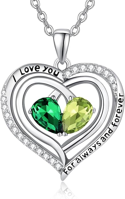 Valentine's Day Gifts for Wife 925 Sterling Silver Double Birthstone Pendant Necklaces I Love You for Always and Forever Necklace Anniversary Birthday Gifts for Wife Girlfriend Mom Her