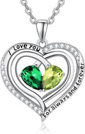 Valentine's Day Gifts for Wife 925 Sterling Silver Double Birthstone Pendant Necklaces I Love You for Always and Forever Necklace Anniversary Birthday Gifts for Wife Girlfriend Mom Her