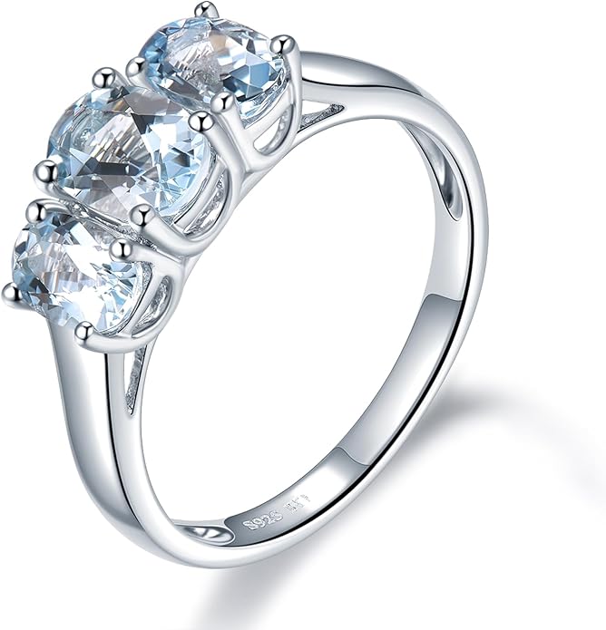 Natural Aquamarine Rings for Women S925 Sterling Silver Real Gemstone March Birthstone Simple Promise Ring Elegant Style Fine Jewelry for Birthday
