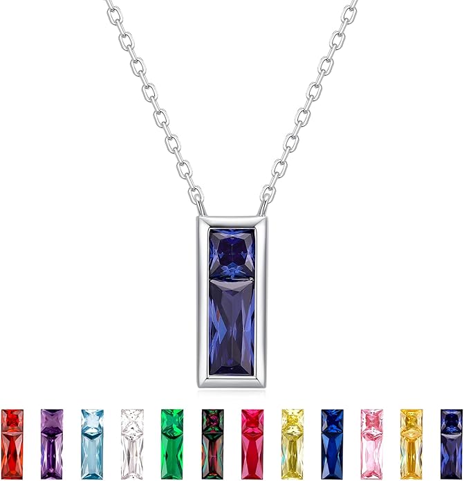 SUNFEEL Birthstone Necklace for Women, S925 Sterling Silver Necklaces with Square Cubic Zirconia Gemstone Necklace Women's Jewelry Anniversary Birthday Gifts for Women Mom Wife Her