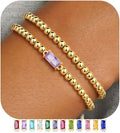 Ursteel Valentines Gifts for Her Kids Girls, Elastic Birthstone Bracelet for Women 14K-Gold-Plated Beaded Bracelet Non Tarnish Trendy Birthstone Jewelry Birthday Gifts for Women