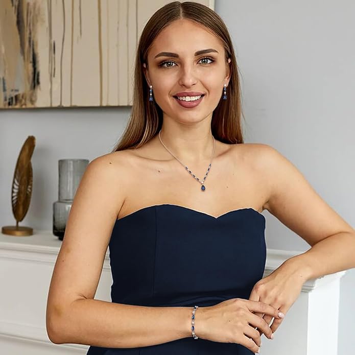 Crysdue Teardrop Bridal Jewelry Set for Wedding Party, Silver/14K/Rose Gold Plated Prom Costume Jewellery for Bride Bridesmaids Women, Cubic Zirconia Necklace Dangle Earrings Bracelet
