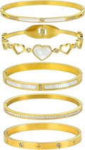 ZhiRui Women's 18K Gold Plated Stackable Bracelet Set - Waterproof Mother of Pearl Heart Cubic Zirconia Jewelry Gifts for Women