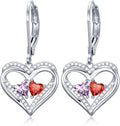Valentines Day Gifts for Women, Heart Leverback Earrings Double Birthstone Dangle Earrings for Women, Love Jewelry for Her, Anniversary Birthday Gift for Mom Wife Girlfriend